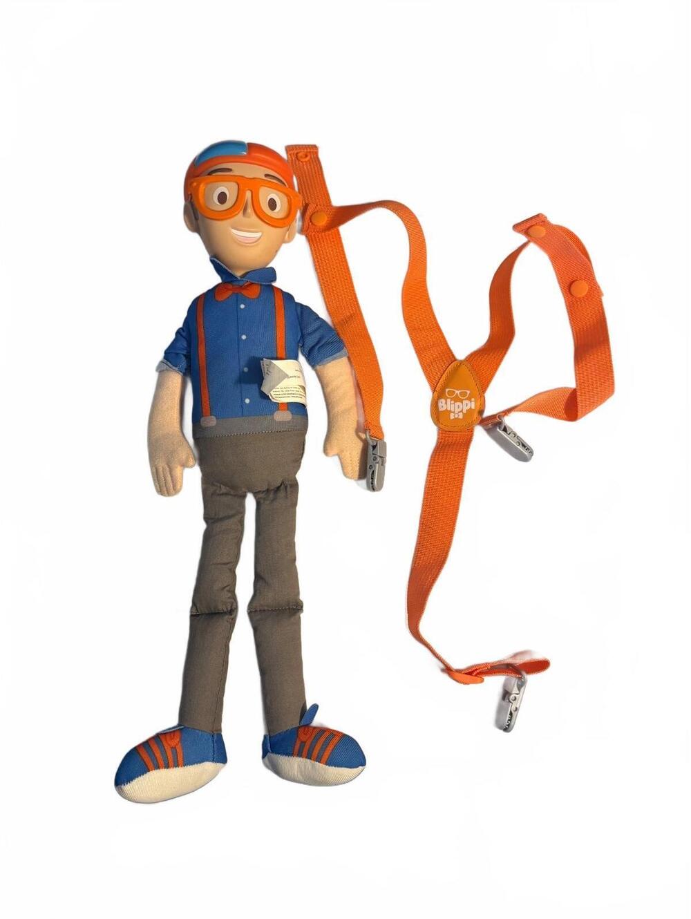 "My Buddy Blippi" plush with orange clip-on suspenders